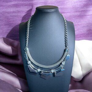 White House Black Market Statement Necklace Geometric Silver Tone Trendy Edgy‎